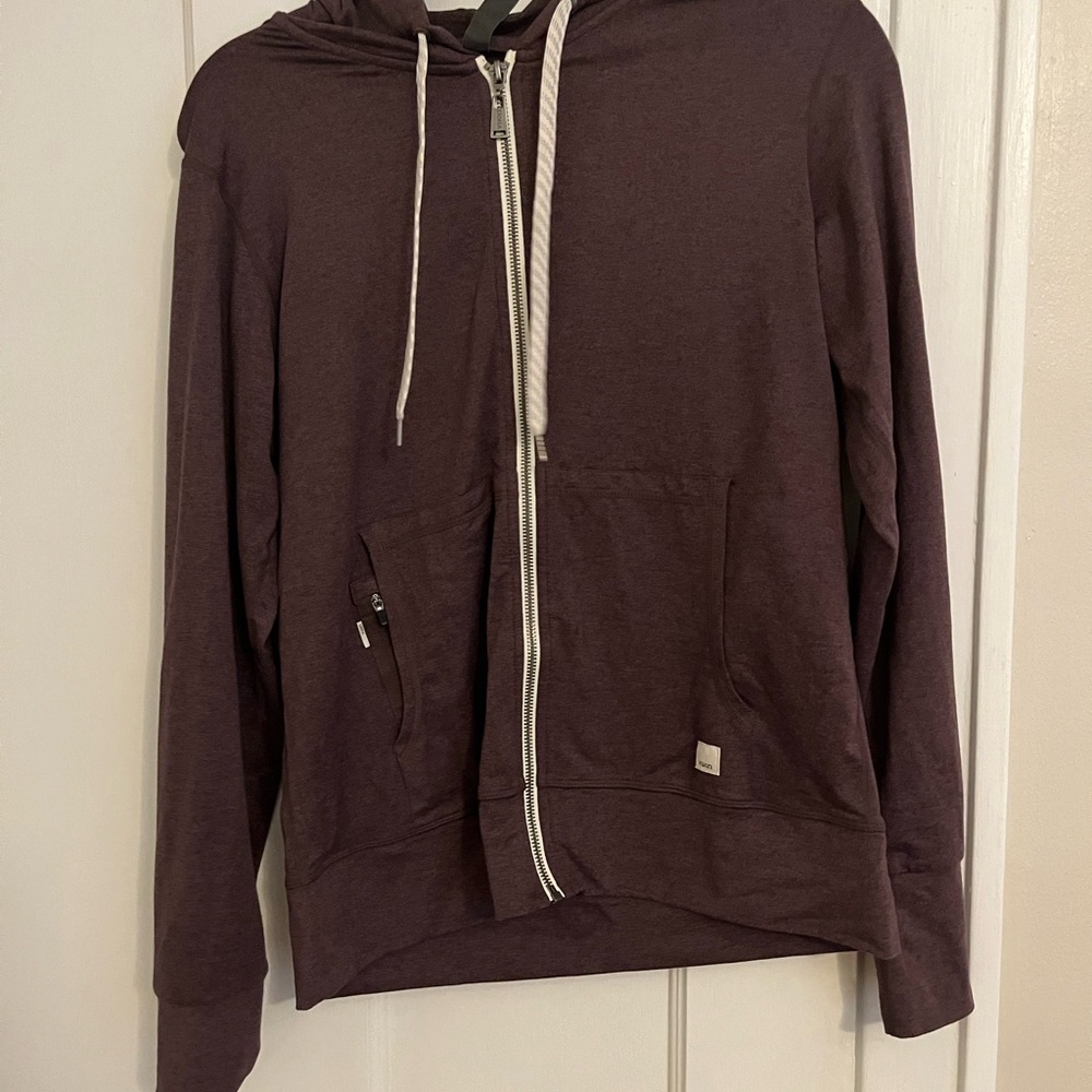 Vuori men's zip hoodie in deep plum (dark purple)